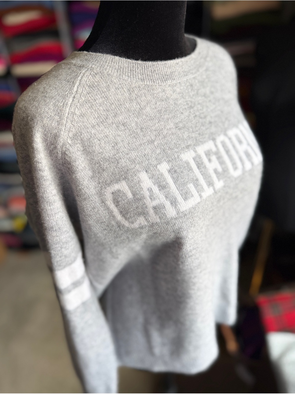 CUTE! “California” Cashmere  Crewneck Sweater - Light Gray